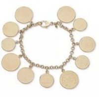 Italian Gold Euro Coin Charm Bracelet in 14k Gold Vermeil