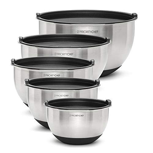 Priority Chef 5-Piece Mixing Bowl Set with Lids and Non-Slip Silicone Bottoms