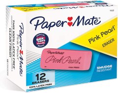 Paper Mate Pink Pearl Erasers, Pack of 12