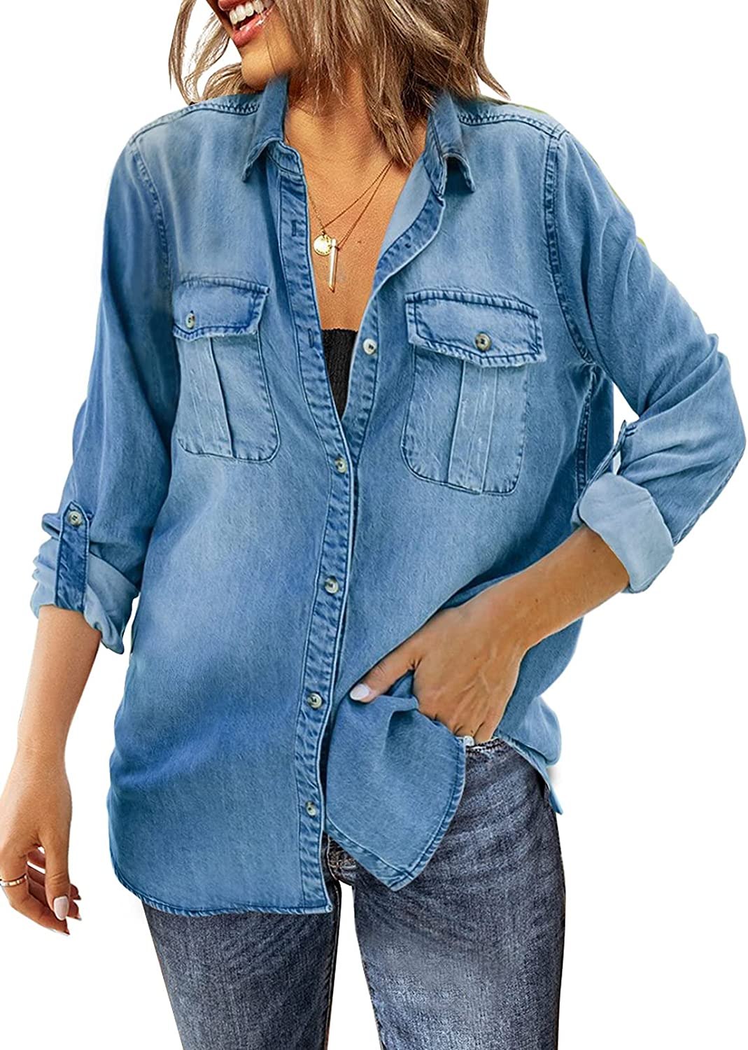 Sidefeel Distressed Denim Long-Sleeve Shirt